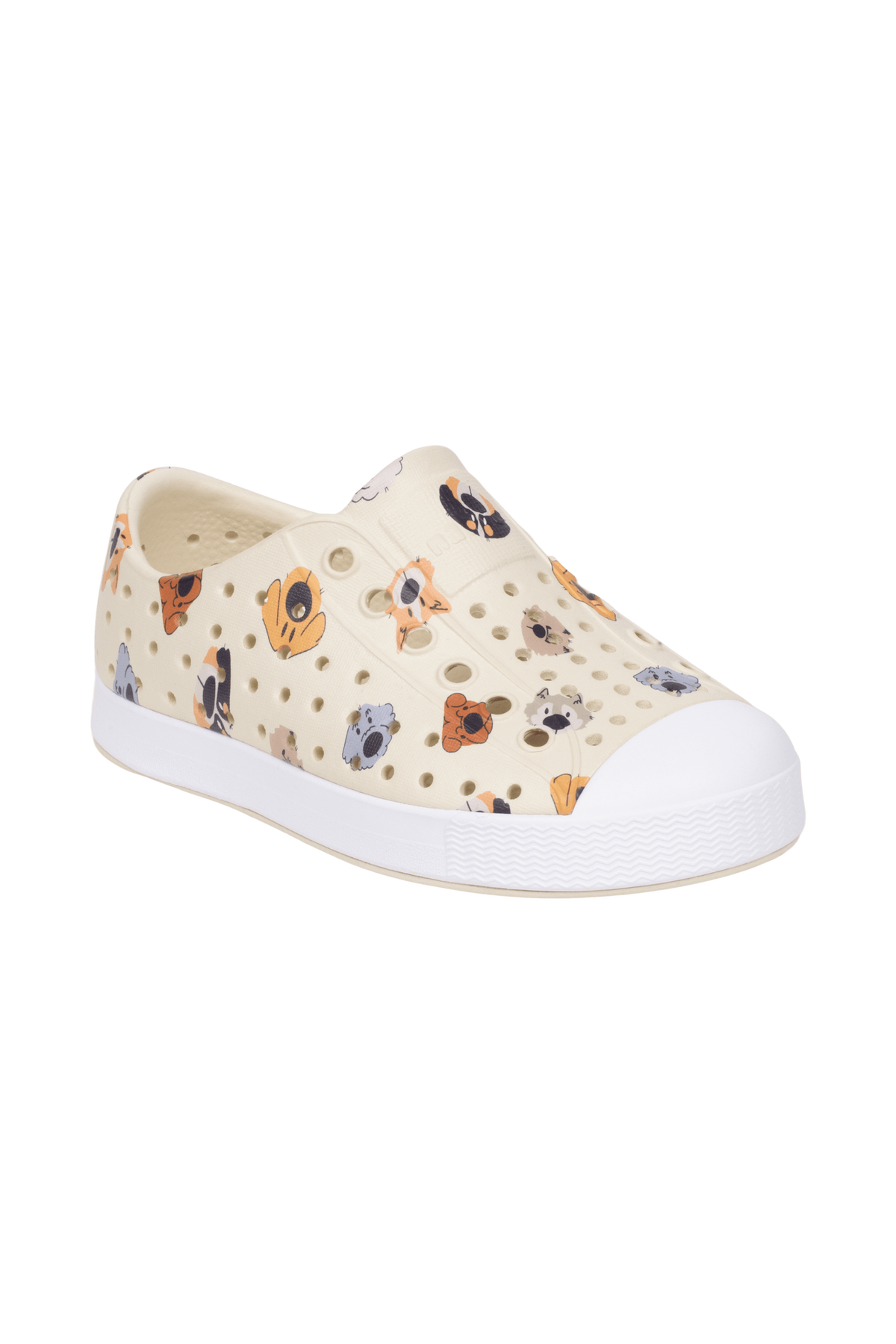 Bottom view of a Native Shoes Kids Jefferson Print Kids | Bnwht/Shlwht/Polkadogs Footwear in Bnwht/Shlwht/Polkadogs