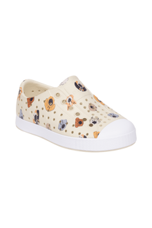 Bottom view of a Native Shoes Kids Jefferson Print Kids | Bnwht/Shlwht/Polkadogs Footwear in Bnwht/Shlwht/Polkadogs