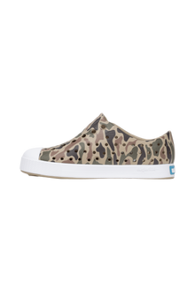 Angled view of a Native Shoes Kids Jefferson Print Kids | Flxtn/Shlwht/Tuffcamo Footwear in Flxtn/Shlwht/Tuffcamo