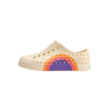 Side view of a Native Shoes Kids Jefferson Block Kids Footwear in Bone White / Bone White / Apricot Dazzle Ultra Circle