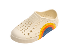 Angled view of a Native Shoes Kids Jefferson Block Kids | Bone White / Bone White / Spicy Laflame Vallarta Circle Footwear in Bone White / Bone White / Spicy Laflame Vallarta Circle