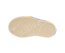 Bottom view of a Native Shoes Kids Jefferson Block Kids | Bone White / Bone White / Spicy Laflame Vallarta Circle Footwear in Bone White / Bone White / Spicy Laflame Vallarta Circle