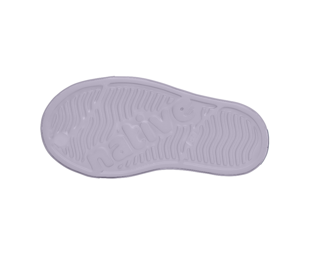 Bottom view of a Native Shoes Kids Jefferson Block Kids | Future Purple / Barely Pink / Unicorn Block Footwear in Future Purple / Barely Pink / Unicorn Block