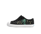 Side view of a Native Shoes Kids Jefferson Block Kids Footwear in Jiffy Black / Shell White / Peace Alien Block