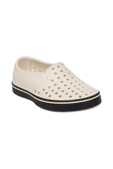 Bottom view of a Native Shoes Kids Miles Kids | Bnwht/Jfyblk Footwear in Bnwht/Jfyblk