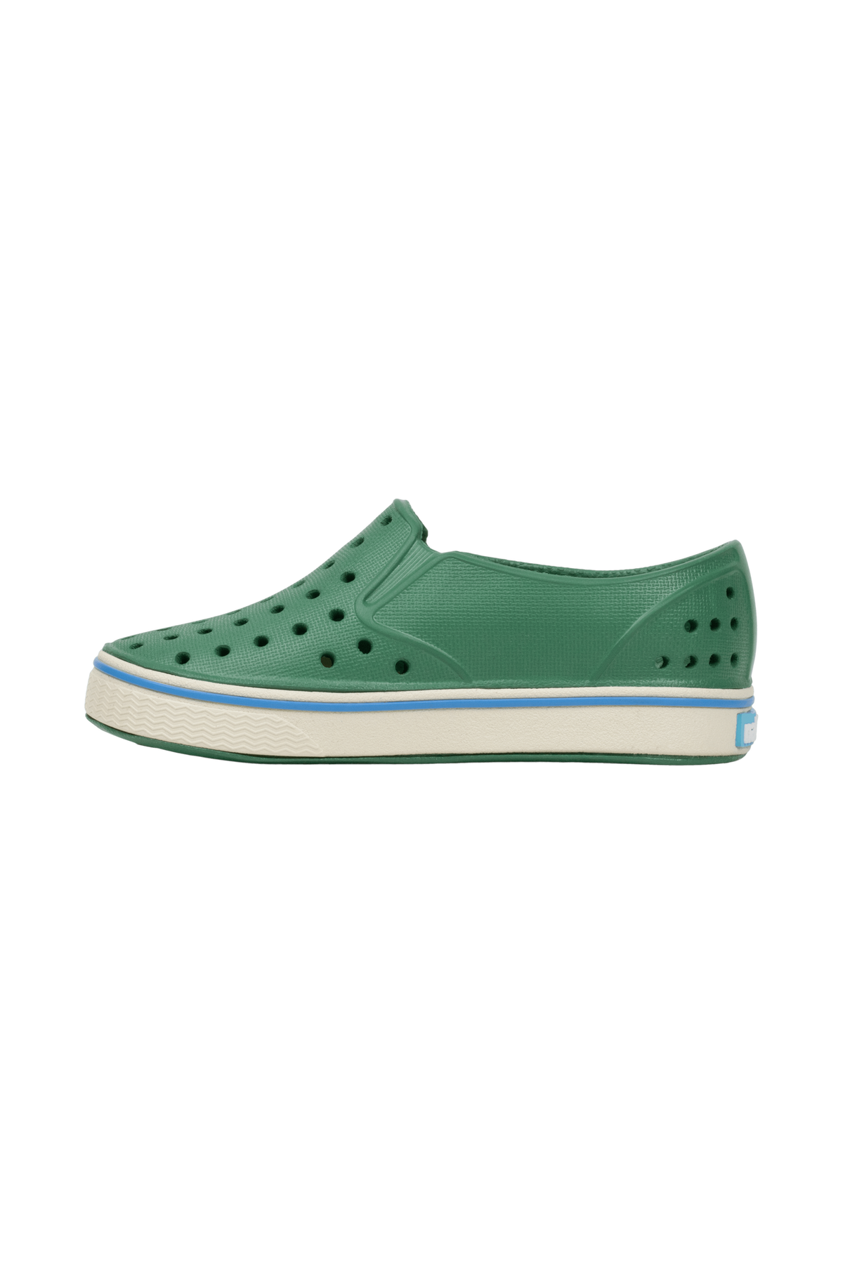 Side view of a Native Shoes Kids Miles Kids Footwear in Hntrgr/Bnwht