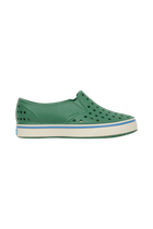 Angled view of a Native Shoes Kids Miles Kids | Hntrgr/Bnwht Footwear in Hntrgr/Bnwht