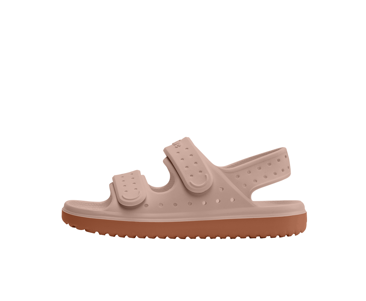 Side view of a Native Shoes Kids Chase Kids Footwear in Chameleon Pink / Sierra Brown