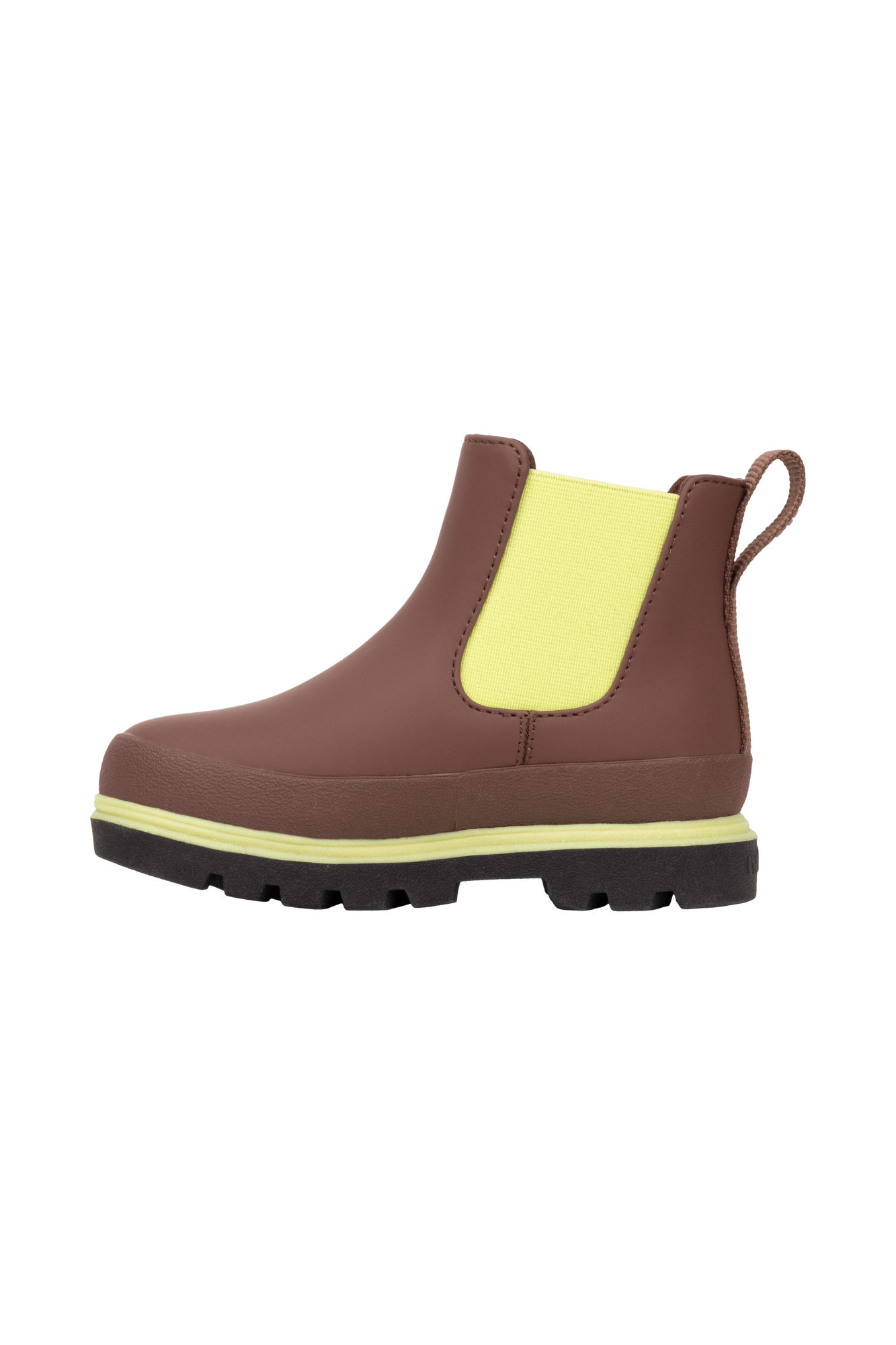 Angled view of a Native Shoes Kids Kensington Chelsea Kids | Bitbr/Jfyblk/Kingr Footwear in Bitbr/Jfyblk/Kingr