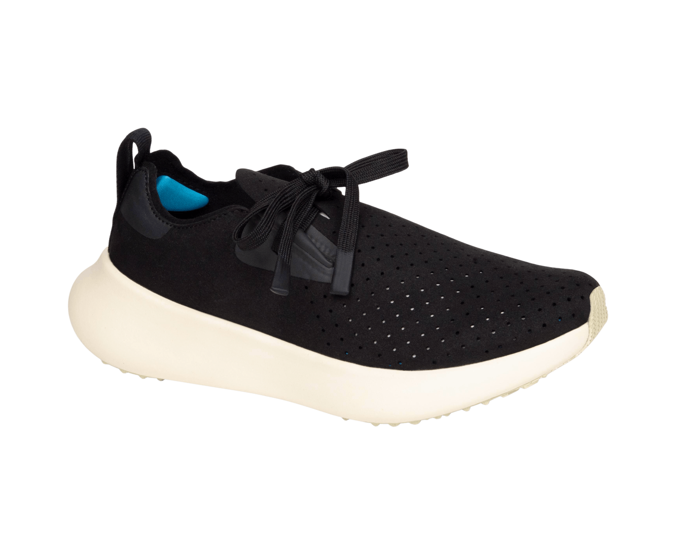 Angled view of a Native Shoes Apollo 10 | Jiffy Black / Tapioca Off White Footwear in Jiffy Black / Tapioca Off White