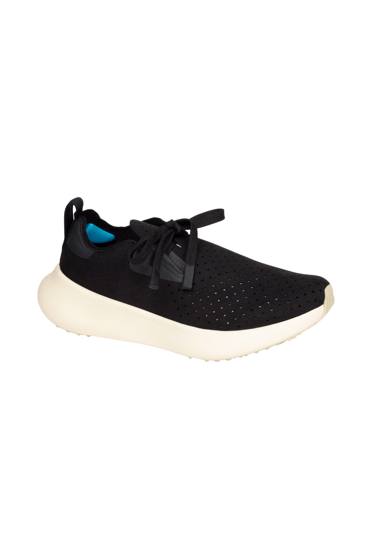Angled view of a Native Shoes Apollo 10 | Jiffy Black / Tapioca Off White Footwear in Jiffy Black / Tapioca Off White