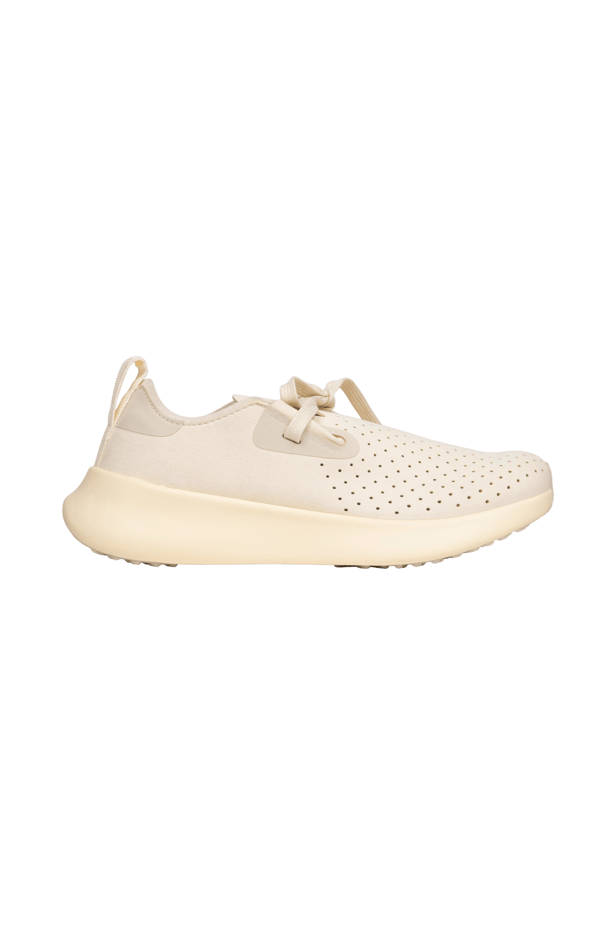 Side view of a Native Shoes Adults Apollo 10 Footwear in Bone White / Tapioca Off White
