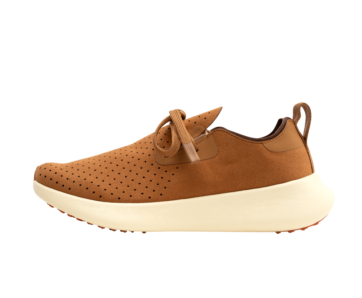 Side view of a Native Shoes Adults Apollo 10 Footwear in Quicksand Brown / Tapioca Off White