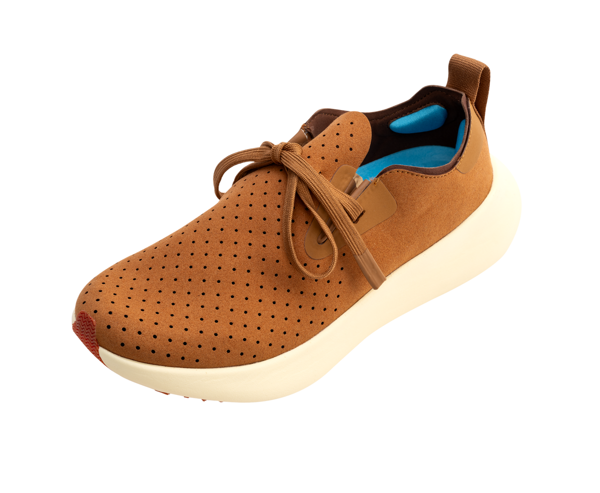Angled view of a Native Shoes Apollo 10 | Quicksand Brown / Tapioca Off White Footwear in Quicksand Brown / Tapioca Off White