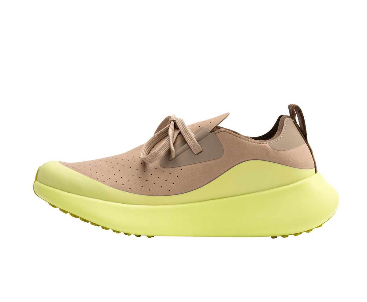 Side view of a Native Shoes Adults Apollo 10 Roam Footwear in Flax Tan / Peaceful Green