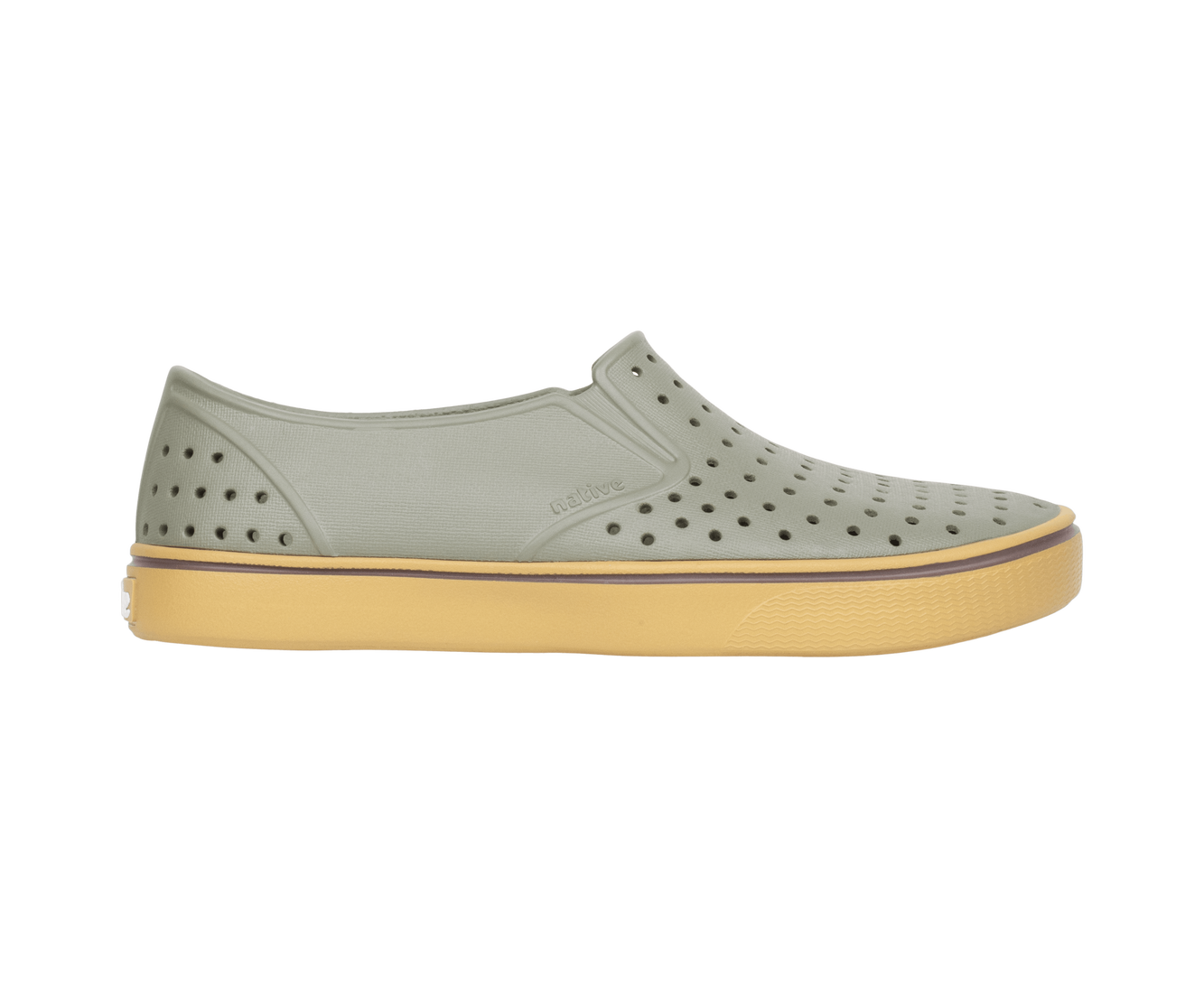 Side view of a Native Shoes Adults Miles Wanderfoam Footwear in Vetgry/Hevbr
