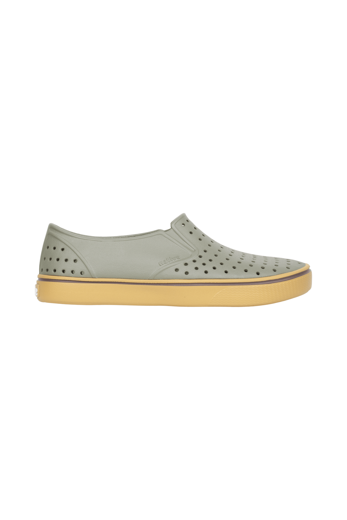 Side view of a Native Shoes Adults Miles Wanderfoam Footwear in Vetgry/Hevbr