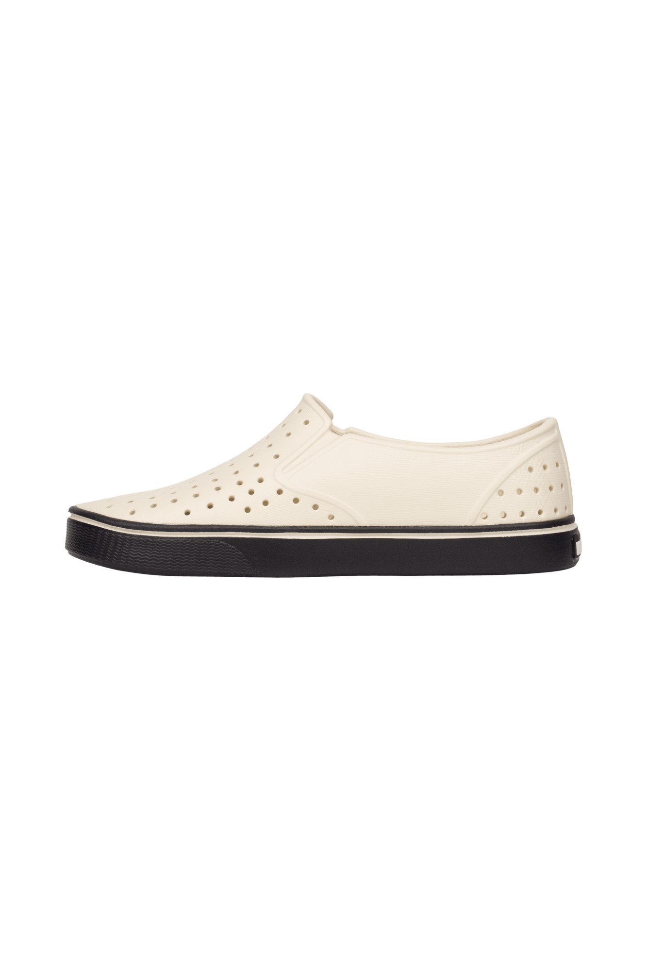 Angled view of a Native Shoes Miles Wanderfoam | Bnwht/Jfyblk Footwear in Bnwht/Jfyblk