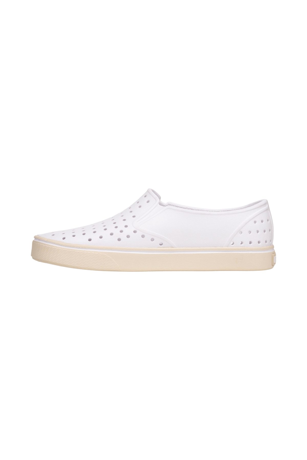 Angled view of a Native Shoes Miles Wanderfoam | Shell White / Bone White Footwear in Shell White / Bone White