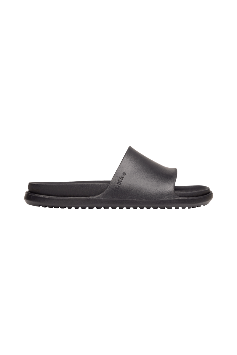 Side view of a Native Shoes Adults Spencer Lx Wanderfoam Footwear in Jiffy Black / Jiffy Black