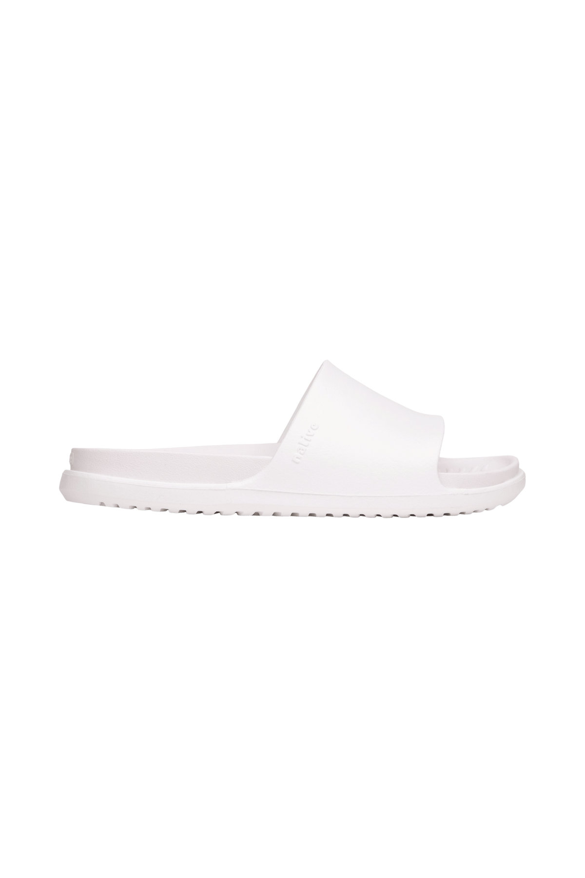 Side view of a Native Shoes Adults Spencer Lx Wanderfoam Footwear in Shell White / Shell White