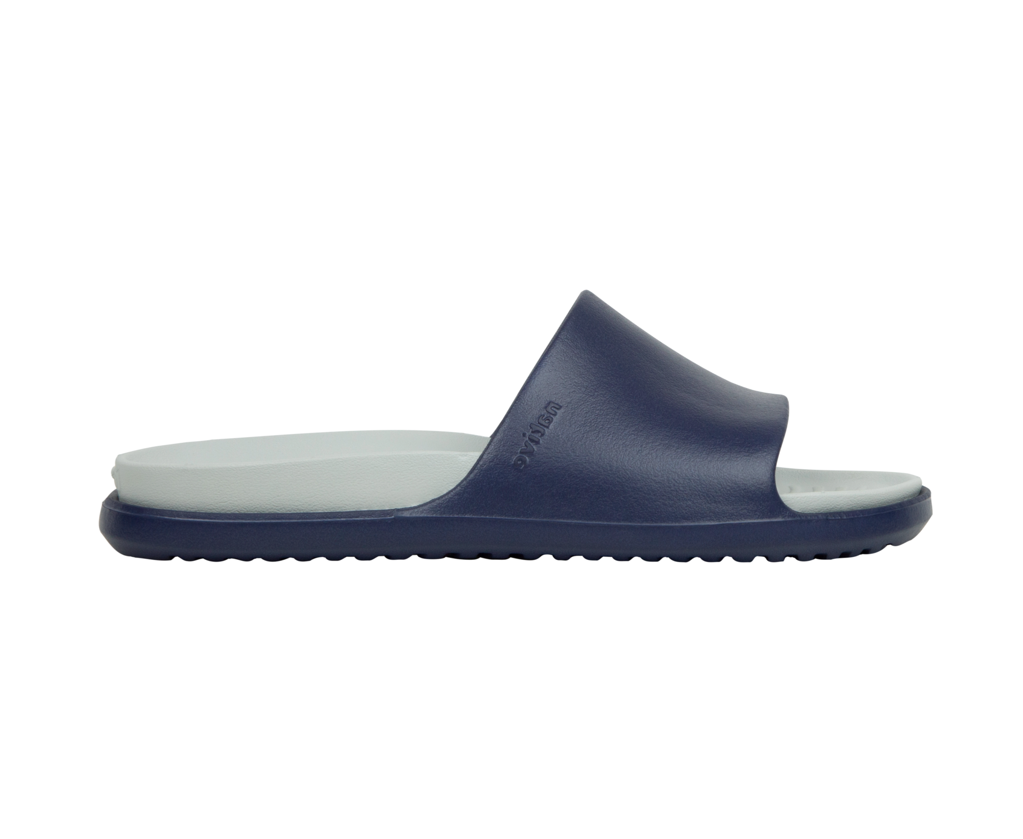 Side view of a Native Shoes Adults Spencer Lx Wanderfoam Footwear in Regatta Blue / Hyams Grey