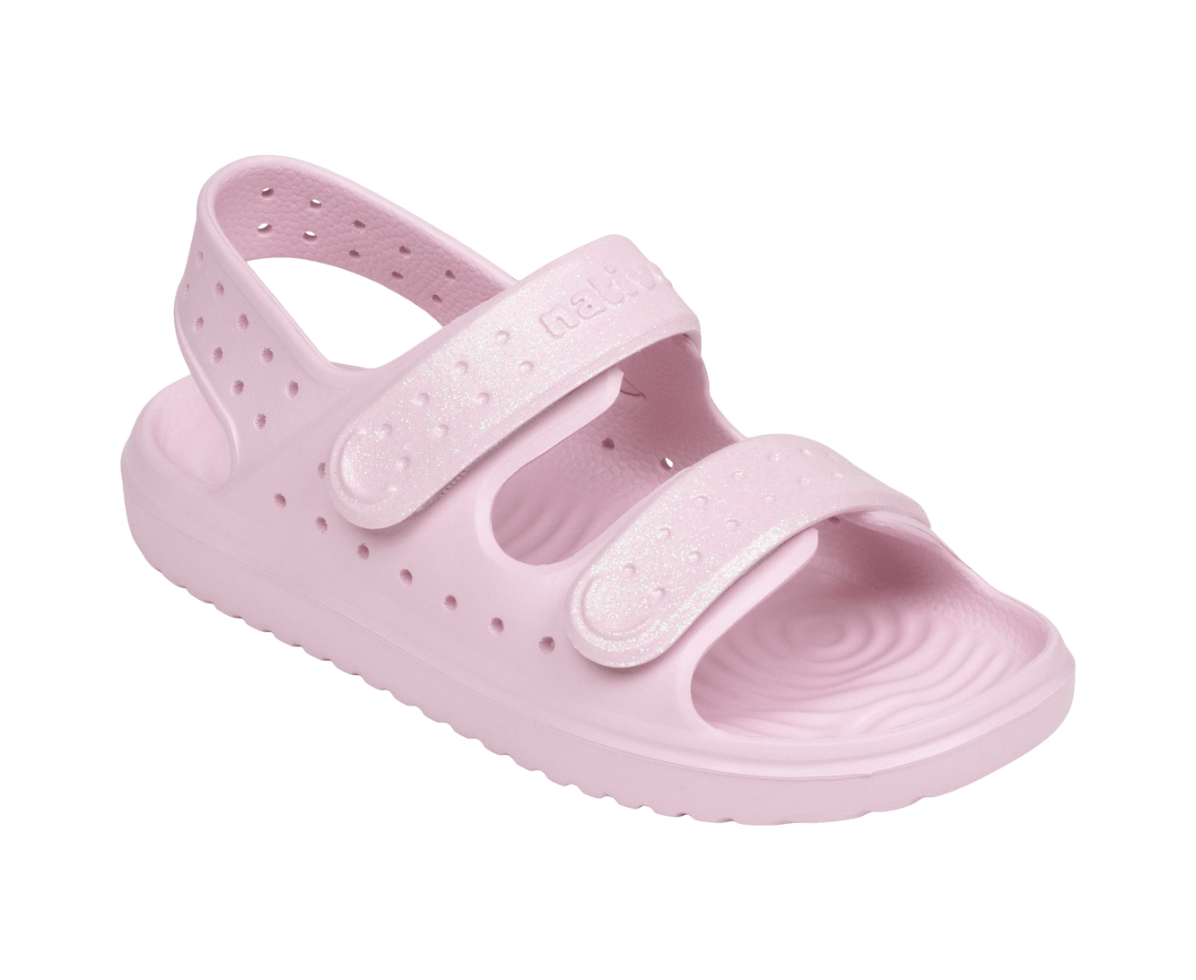 Bottom view of a Native Shoes Kids Chase Bio-Bling Kids | Barely Pink Bling / Barely Pink Footwear in Barely Pink Bling / Barely Pink