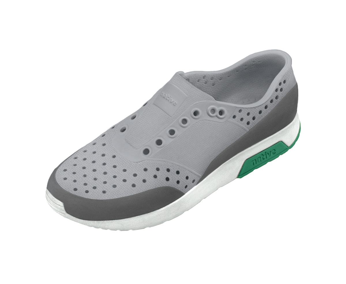 Angled view of a Native Shoes Lennox Wanderfoam Block | Mist Grey / Shell White / Satellite Alpine Footwear in Mist Grey / Shell White / Satellite Alpine