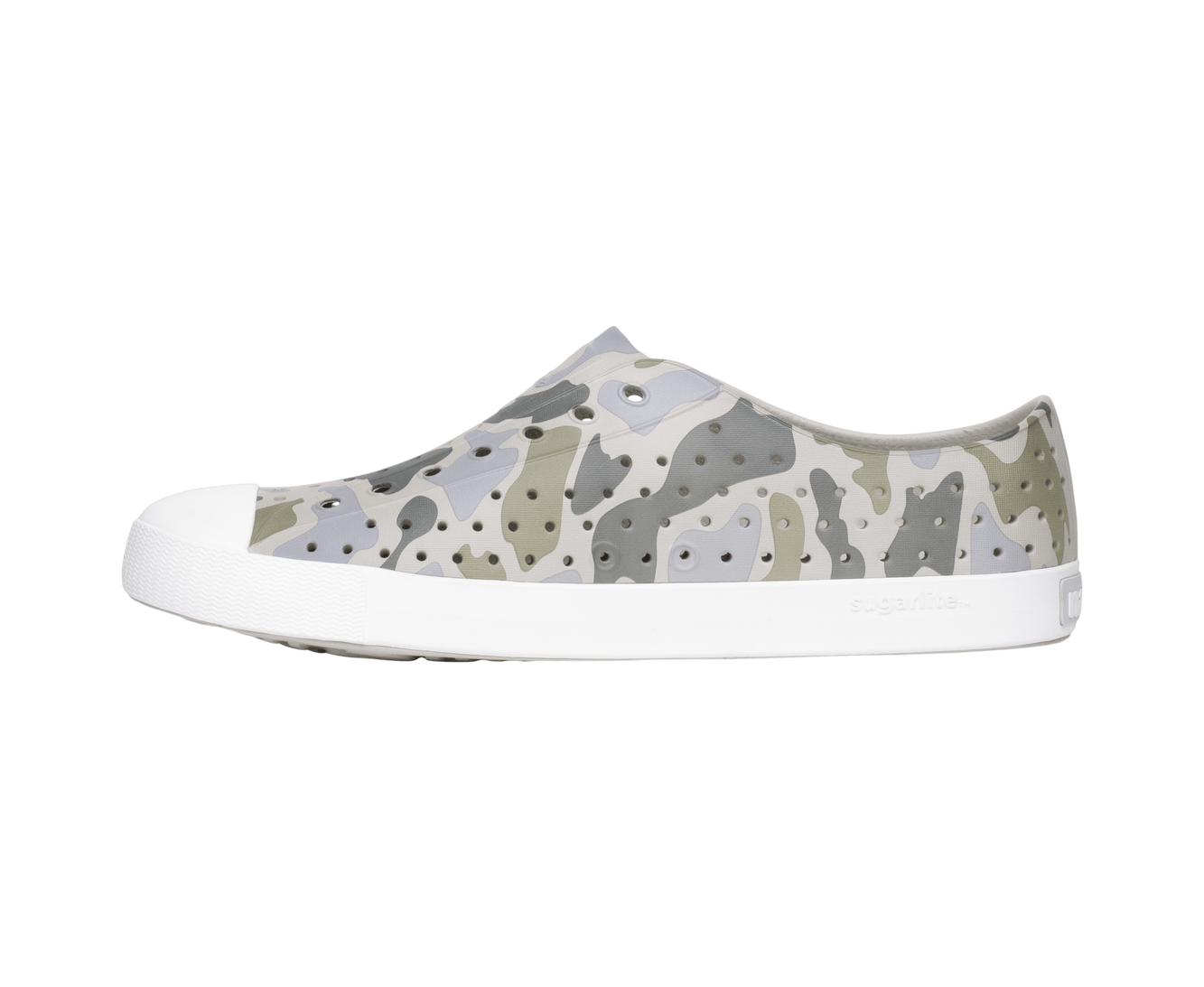 Angled view of a Native Shoes Jefferson Wanderfoam Print | Slkgry/Shlwht/Vetcamo Footwear in Slkgry/Shlwht/Vetcamo
