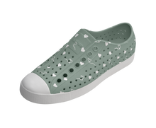 Angled view of a Native Shoes Jefferson Wanderfoam Print | Relax Green / Shell White / Freesia Star Badge Footwear in Relax Green / Shell White / Freesia Star Badge