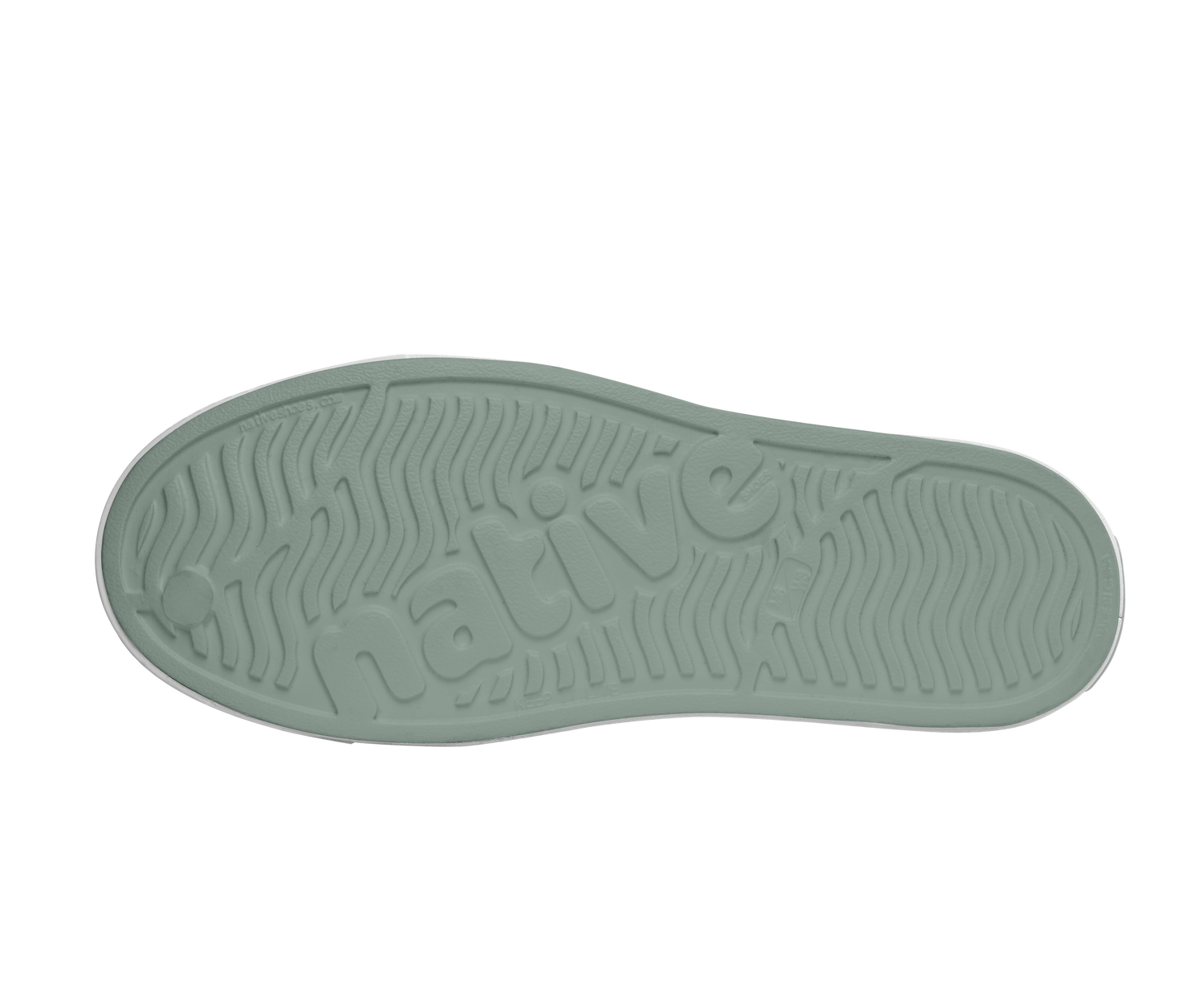Bottom view of a Native Shoes Jefferson Wanderfoam Print | Relax Green / Shell White / Freesia Star Badge Footwear in Relax Green / Shell White / Freesia Star Badge