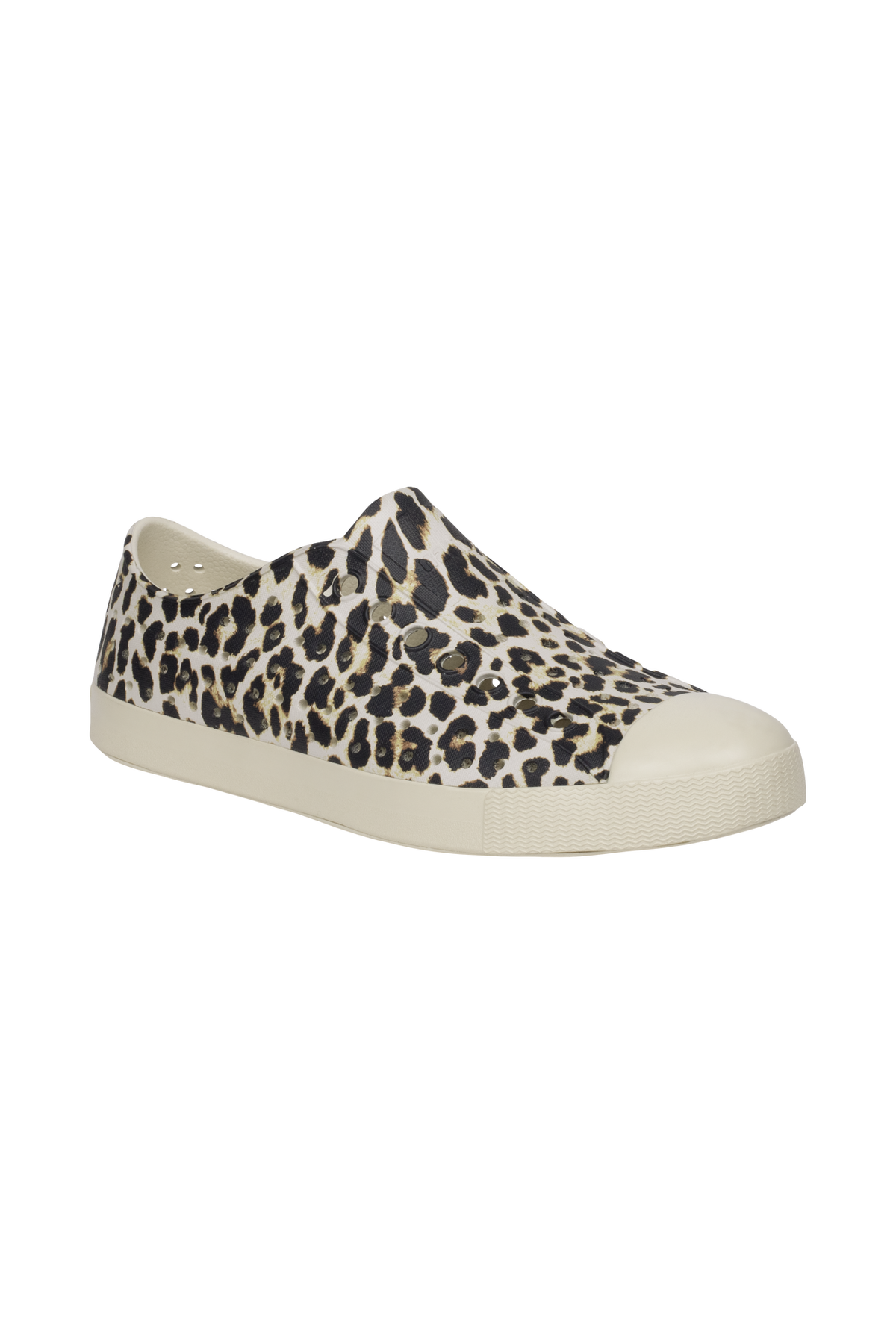 Bottom view of a Native Shoes Jefferson Wanderfoam Print | Bnwht/Bnwht/Leopard Footwear in Bnwht/Bnwht/Leopard