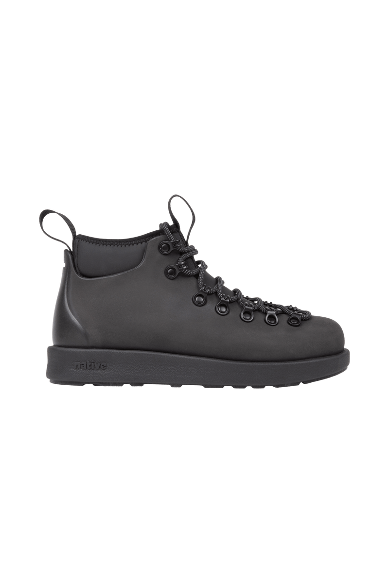 Side view of a Native Shoes Adults Fitzsimmons Venture Footwear in Jiffy Black / Jiffy Black