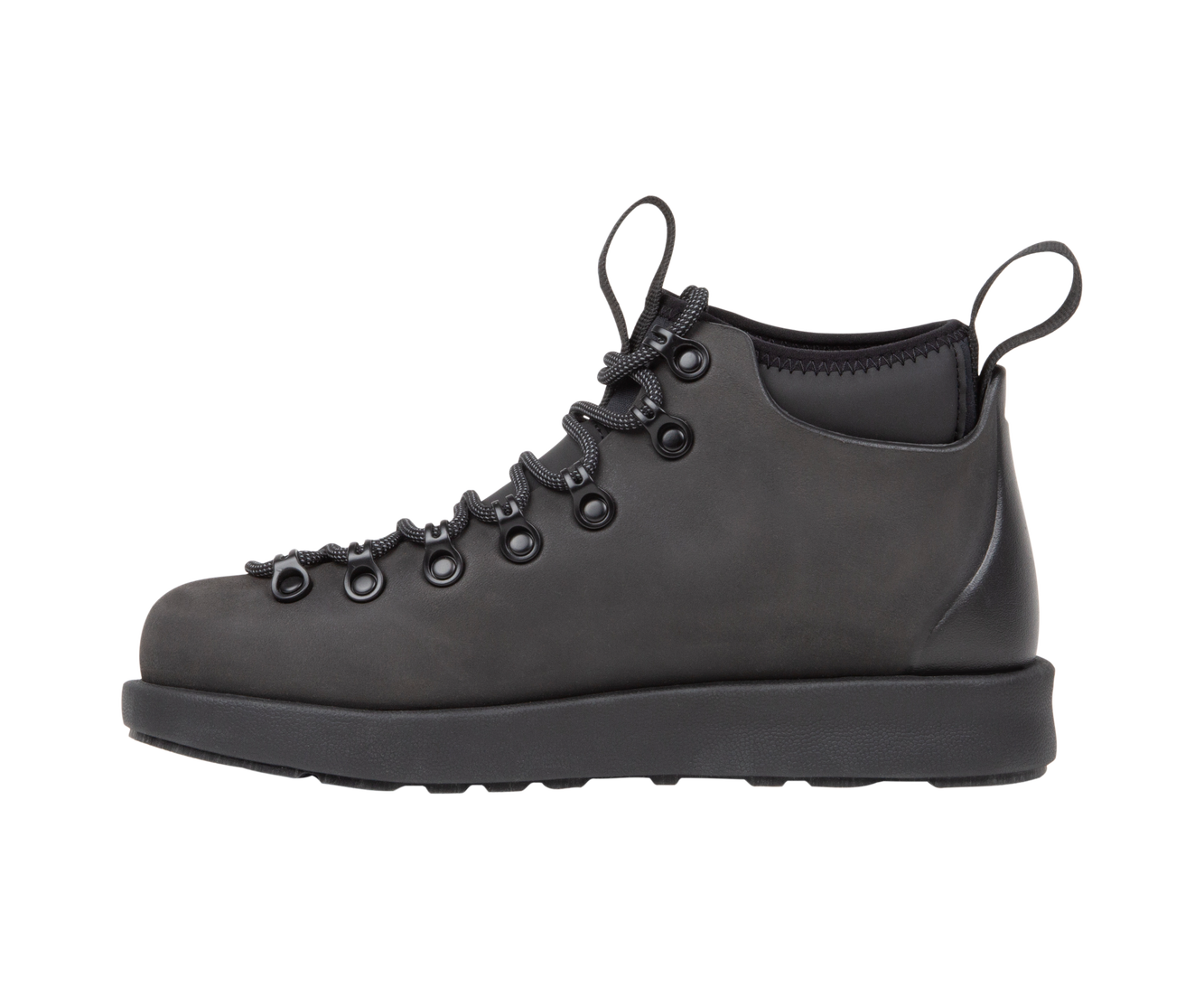 Angled view of a Native Shoes Fitzsimmons Venture | Jiffy Black / Jiffy Black Footwear in Jiffy Black / Jiffy Black