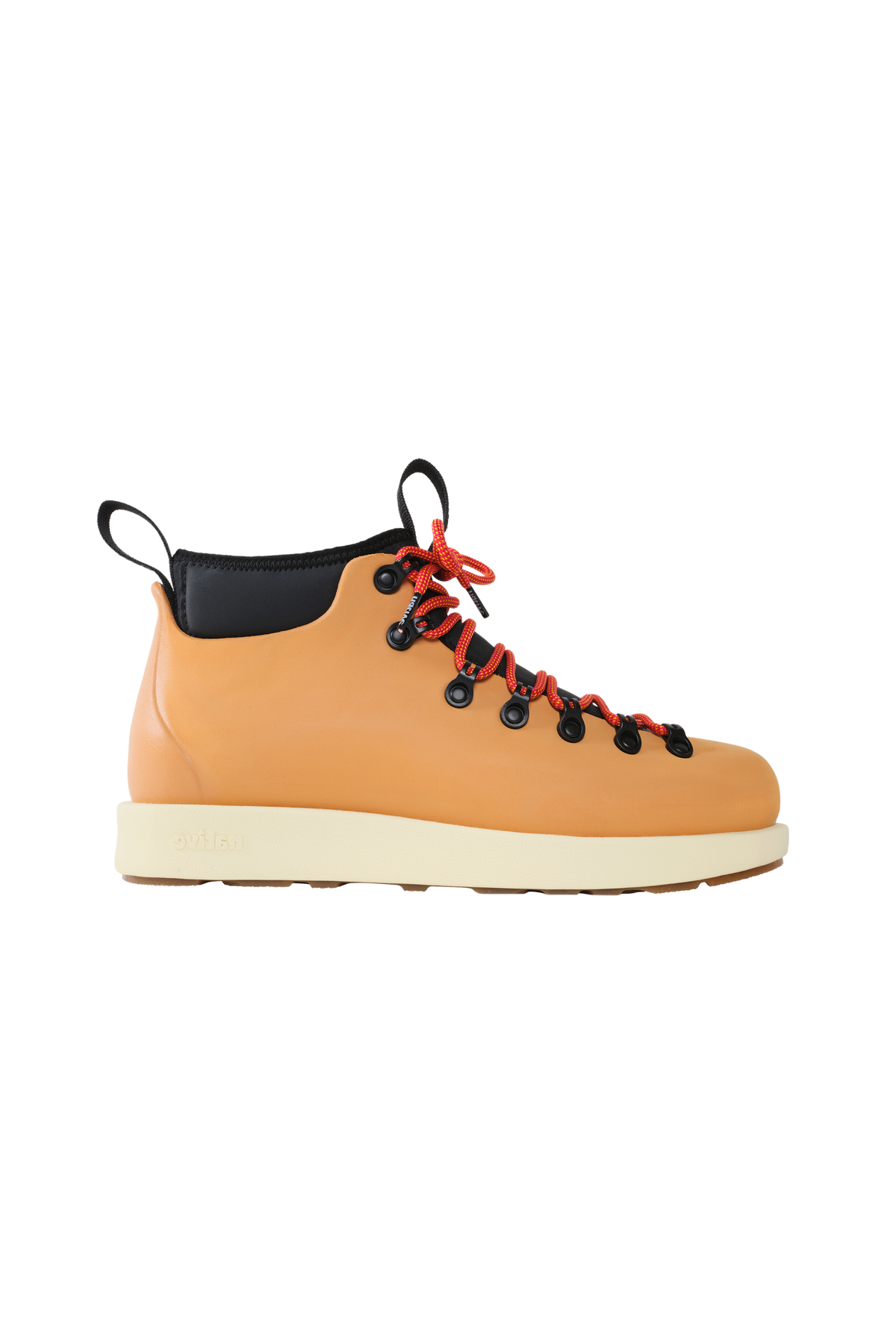 Side view of a Native Shoes Adults Fitzsimmons Venture Footwear in Quicksand Brown / Tapioca Off White