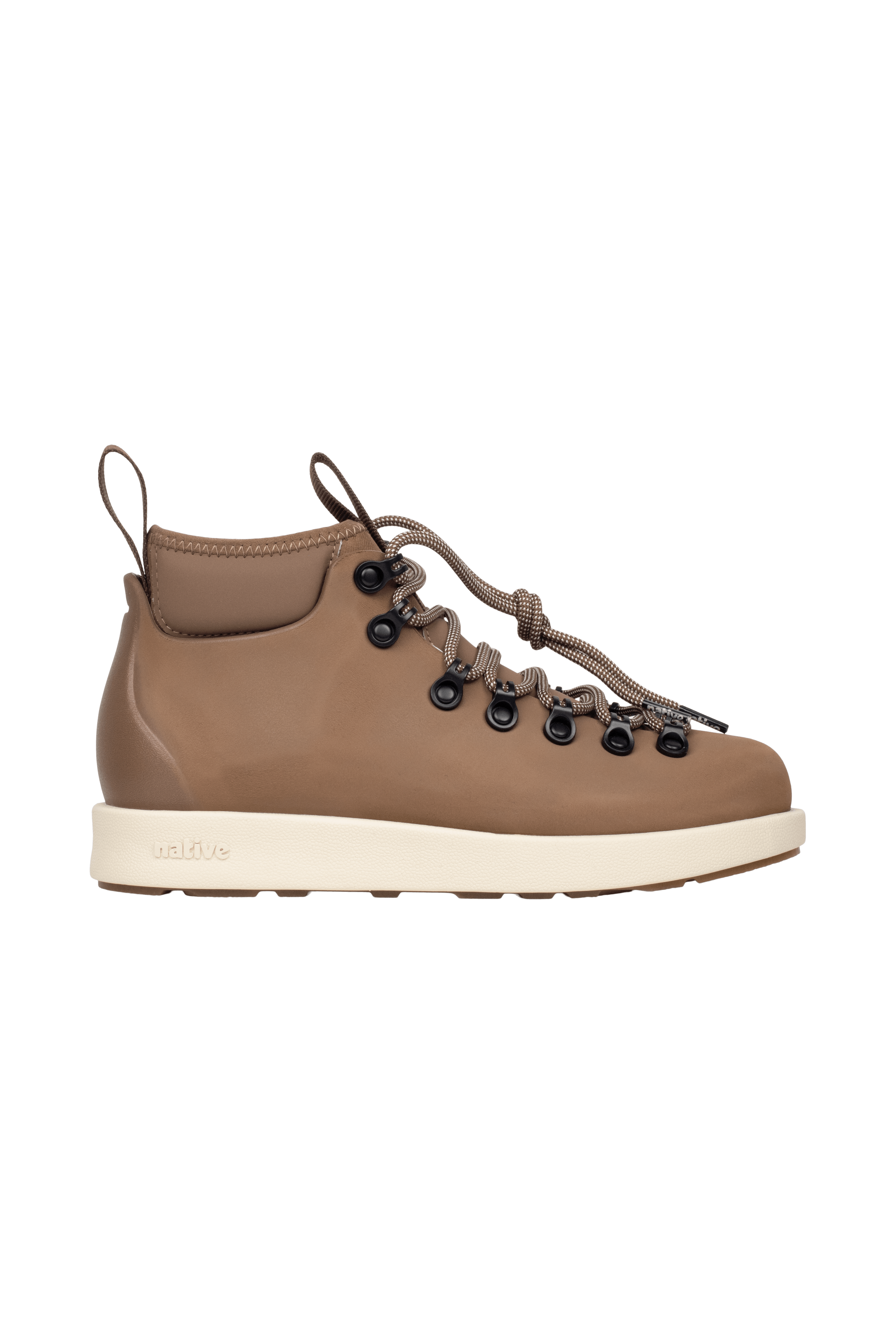 Side view of a Native Shoes Adults Fitzsimmons Venture Footwear in Bstabr/Bnwht