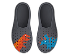 Side view of a Native Shoes Kids Miles Block Kids Footwear in Gravity Grey / Shell White / Dinosaur Block