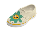 Angled view of a Native Shoes Kids Miles Block Kids | Bone White / Shell White / Happy Flower Block Footwear in Bone White / Shell White / Happy Flower Block