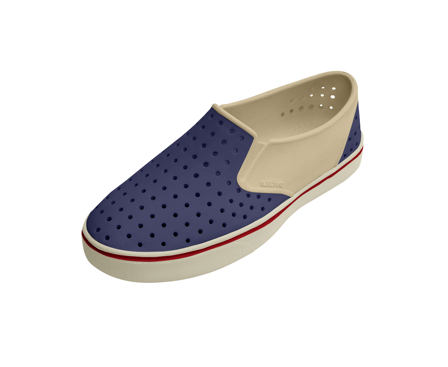 Angled view of a Native Shoes Miles Wanderfoam Block | Taos Tan / Bone White / Regatta Block Footwear in Taos Tan / Bone White / Regatta Block