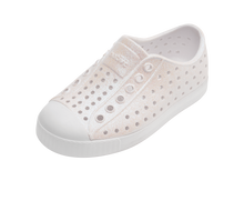 Angled view of a Native Shoes Kids Jefferson Bio-Bling Kids | Shell White Bling / Shell White Footwear in Shell White Bling / Shell White