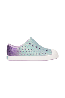 Side view of a Native Shoes Kids Jefferson Bio-Bling Kids Footwear in Fresco Twirling Bling / Shell White
