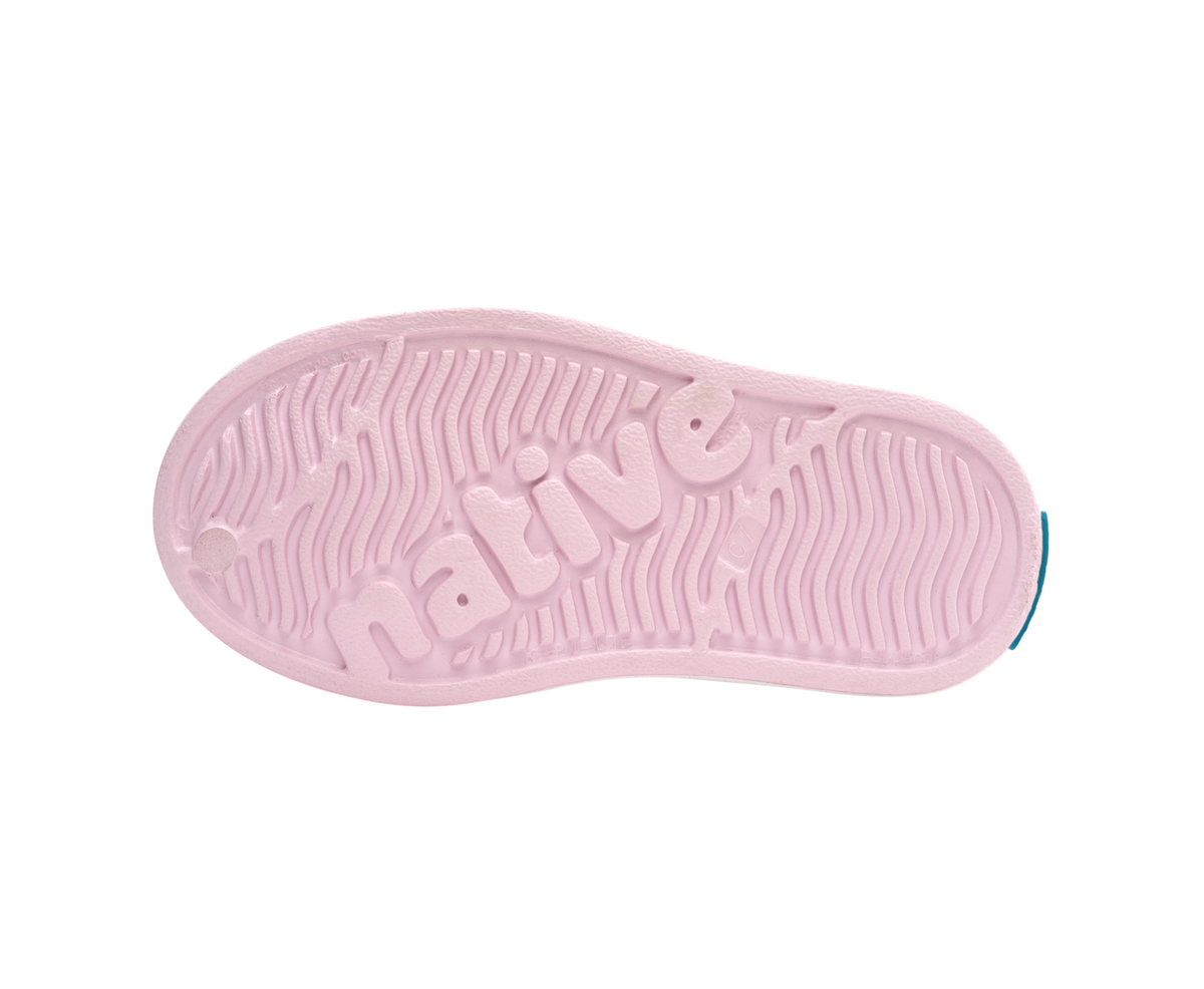 Bottom view of a Native Shoes Kids Jefferson Bio-Bling Kids | Barely Samba Bling / Shell White Footwear in Barely Samba Bling / Shell White