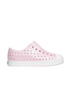 Side view of a Native Shoes Kids Jefferson Bio-Bling Kids Footwear in Barely Pink Bling / Shell White