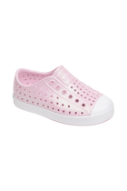 Bottom view of a Native Shoes Kids Jefferson Bio-Bling Kids | Barely Pink Bling / Shell White Footwear in Barely Pink Bling / Shell White
