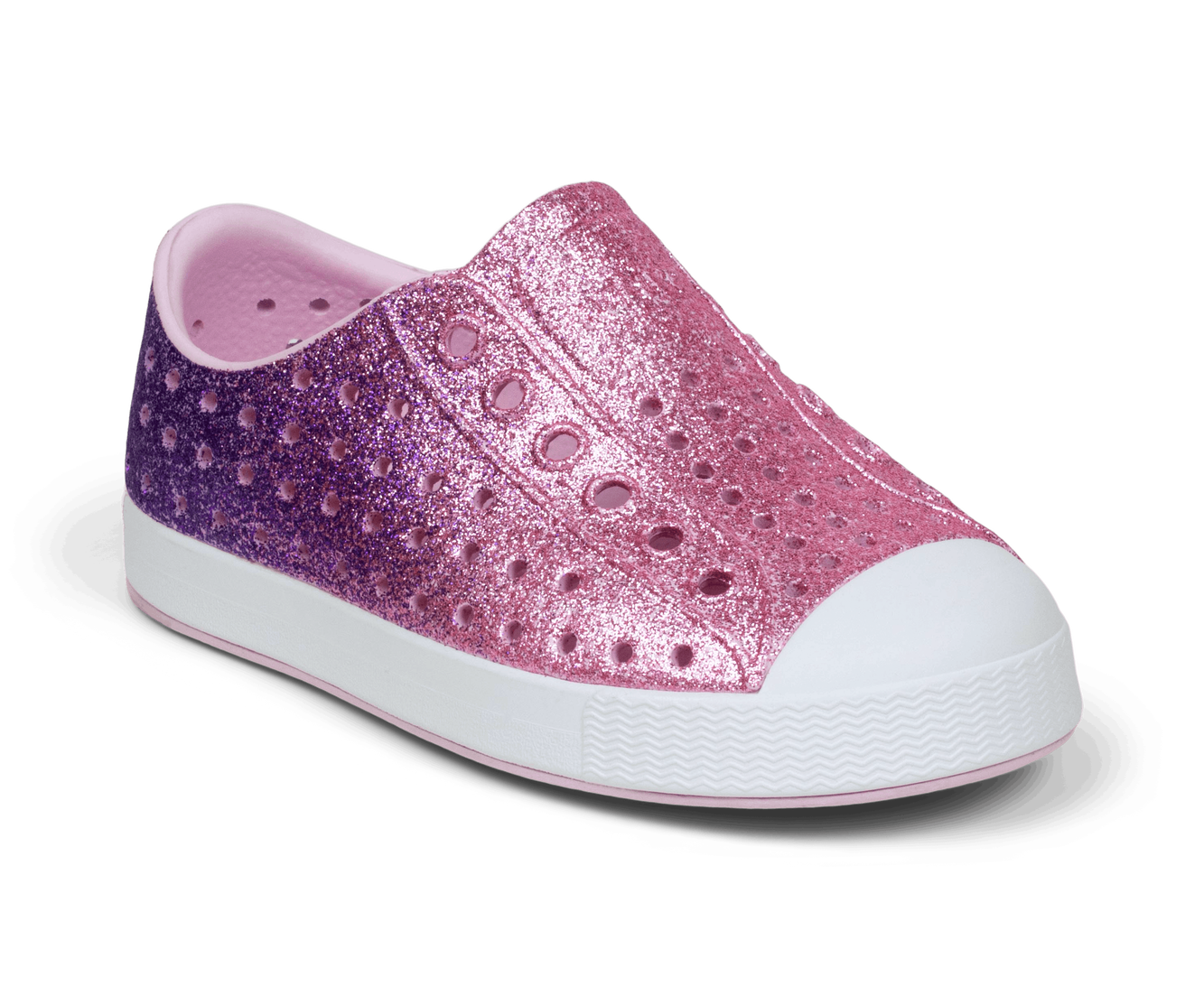 Bottom view of a Native Shoes Kids Jefferson Bio-Bling Kids | Paraglamblng/Shlwht Footwear in Paraglamblng/Shlwht