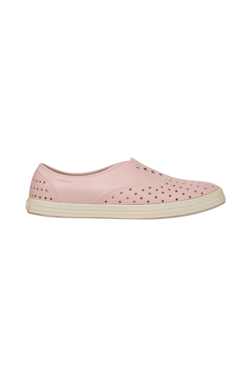 Side view of a Native Shoes Adults Jericho Wanderfoam Footwear in Chameleon Pink / Bone White