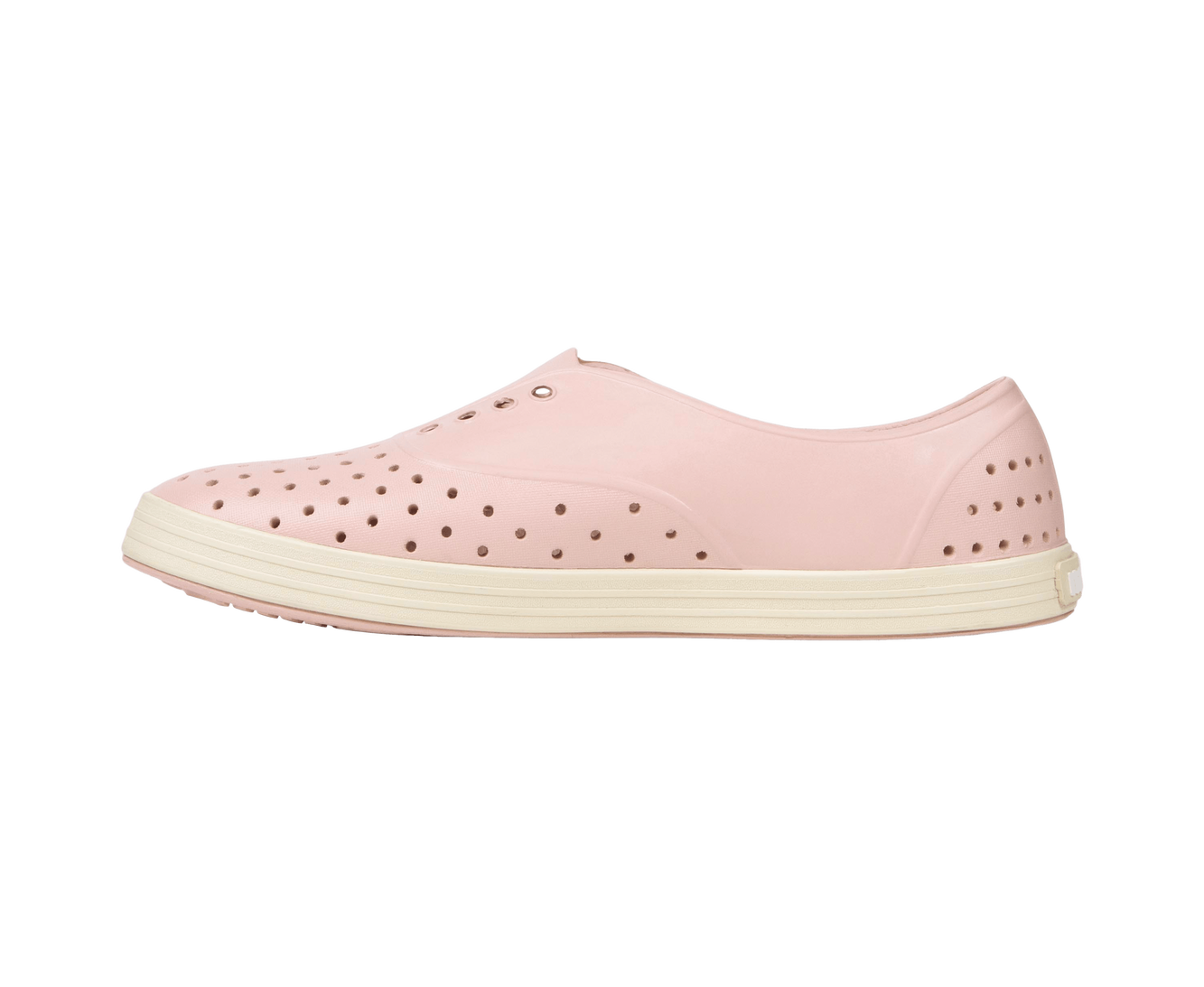 Angled view of a Native Shoes Jericho Wanderfoam | Chameleon Pink / Bone White Footwear in Chameleon Pink / Bone White
