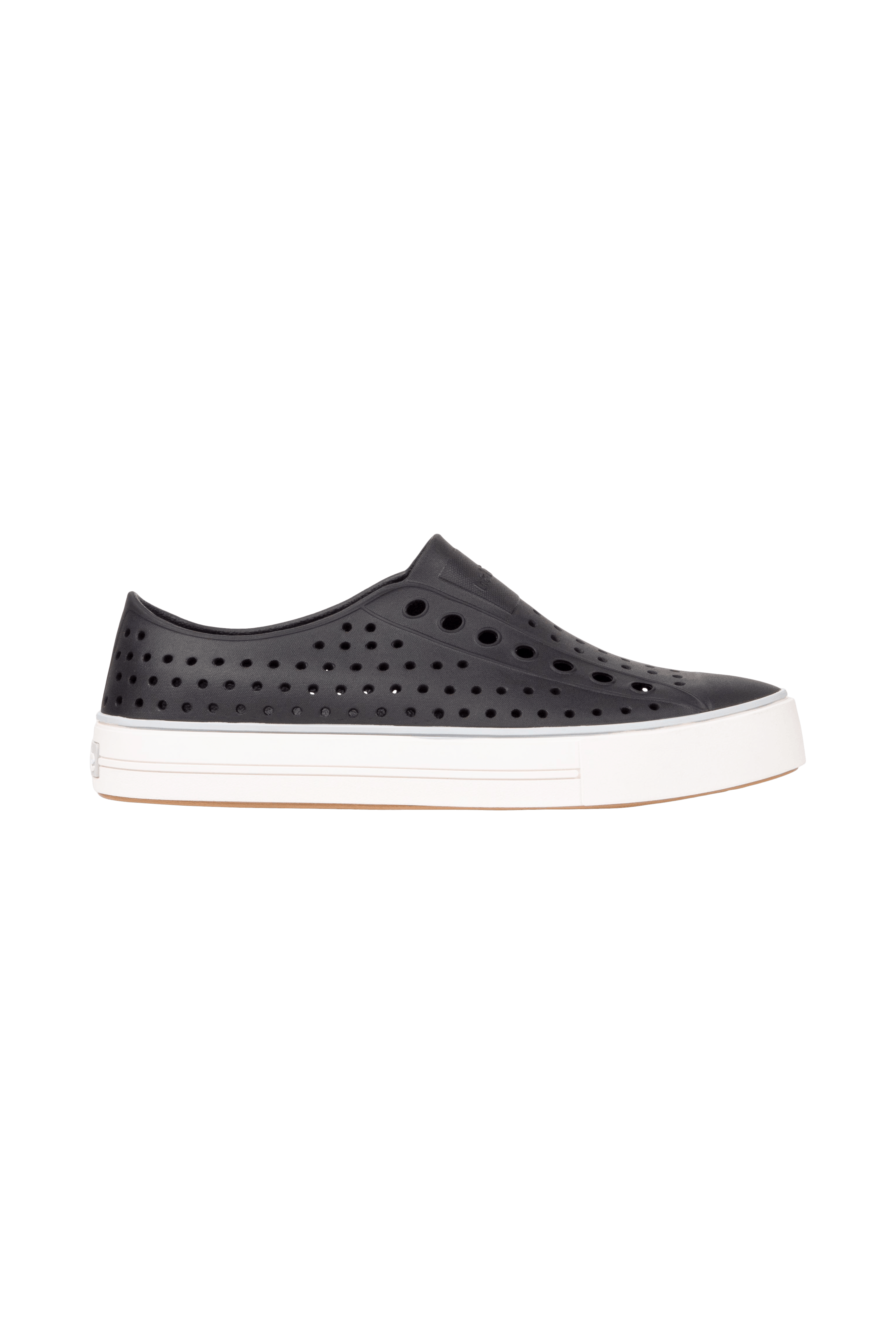Side view of a Native Shoes Adults Jefferson Arc Wanderfoam Footwear in Jiffy Black / Whisper White