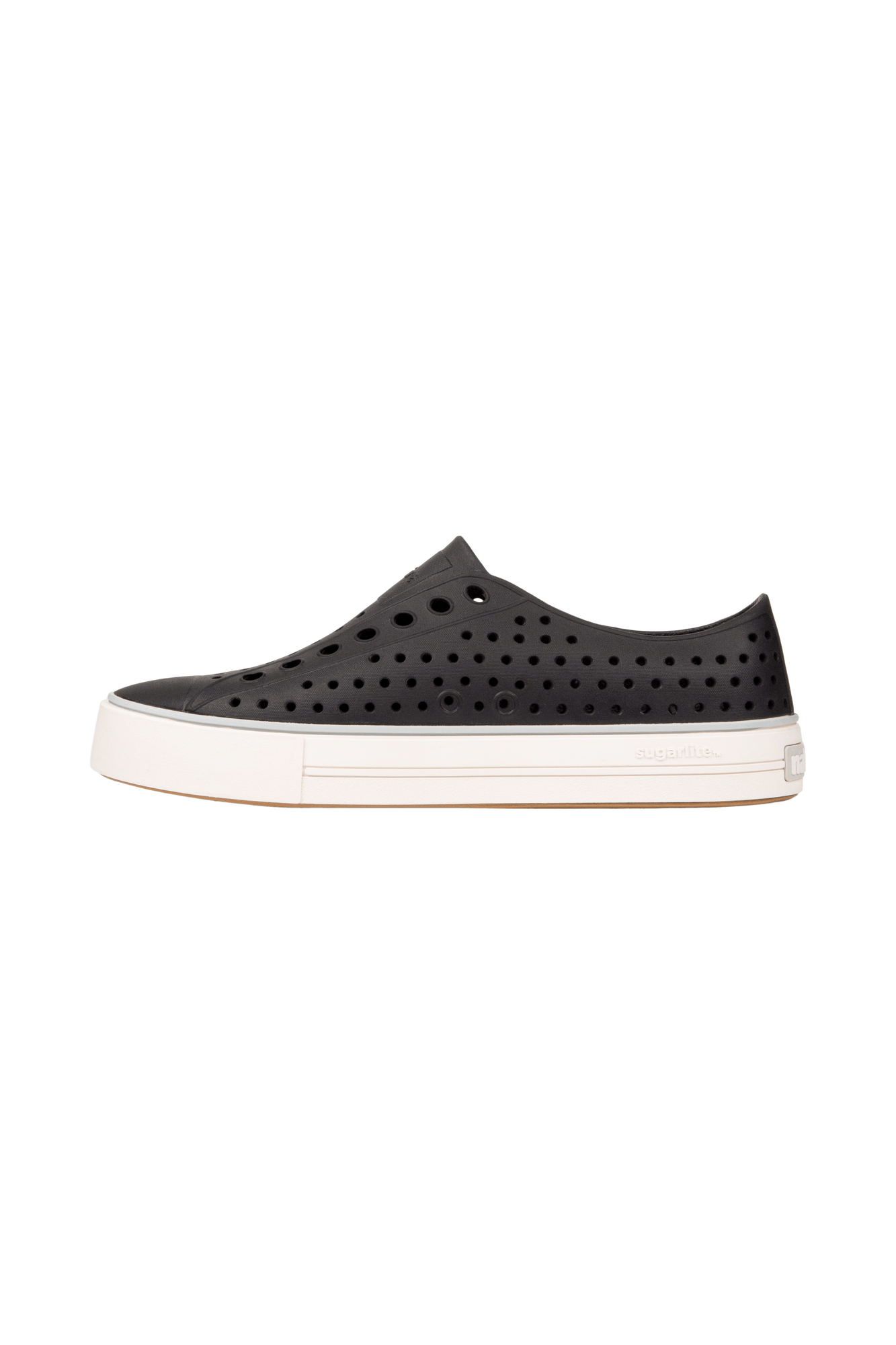 Angled view of a Native Shoes Jefferson Arc Wanderfoam | Jiffy Black / Whisper White Footwear in Jiffy Black / Whisper White