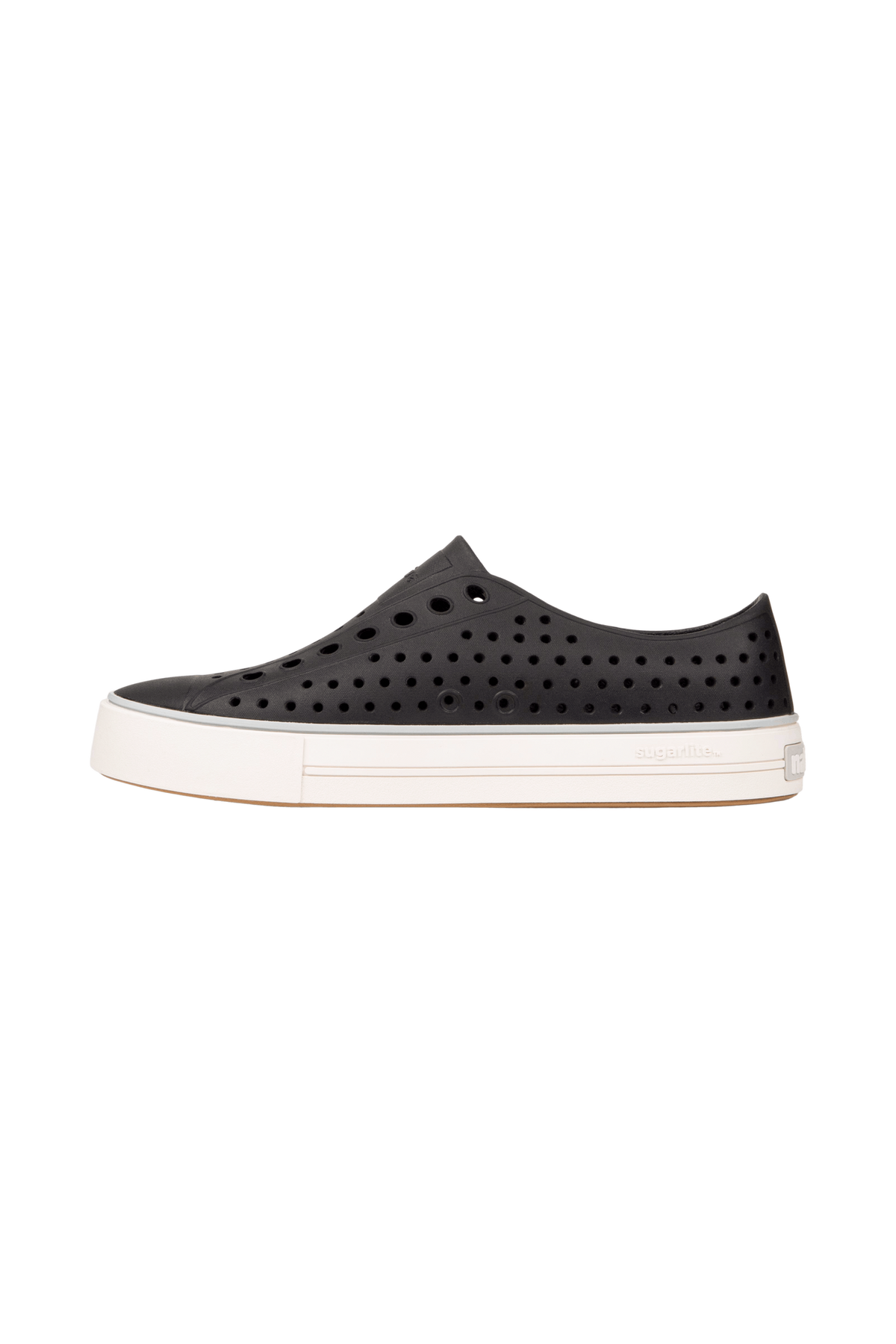 Angled view of a Native Shoes Jefferson Arc Wanderfoam | Jiffy Black / Whisper White Footwear in Jiffy Black / Whisper White